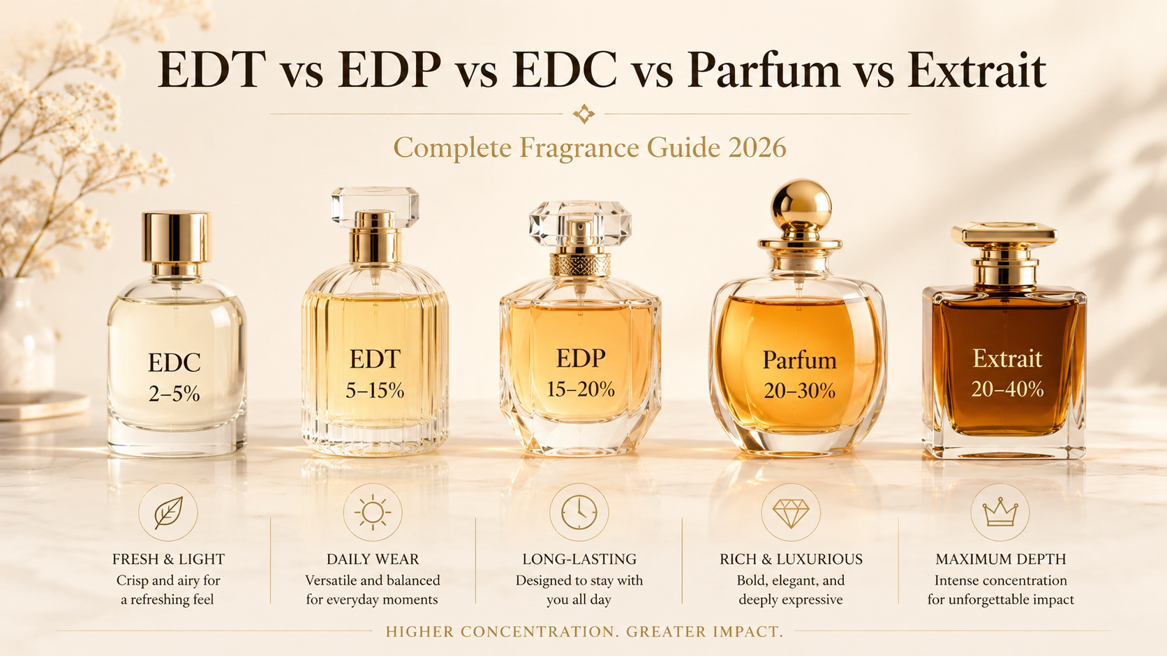 EDT vs EDP vs EDC vs Parfum vs Extrait: Complete Fragrance Guide 2026